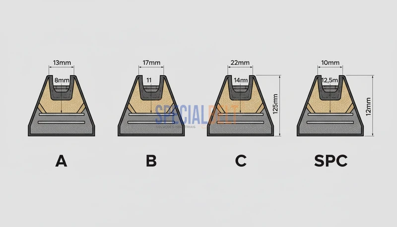 Entendendo os perfis de correias (A, B, C, SPC)